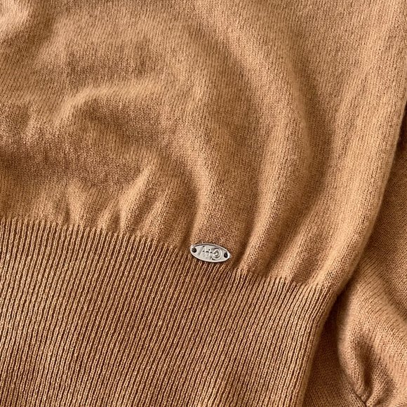 Annie + Otis Brown Tan Puff Sleeve Cashmere V Neck Sweater Women Women Large - Picture 7 of 8